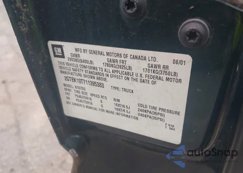 2001 GMC Sierra 1500 Sle из США, поврежденный, VIN 2GTEK19T711395383